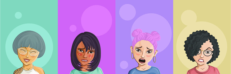 Cartoon Female portrait. Woman avatar. Vector character. Girl portrait