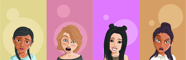 Cartoon Female portrait. Woman avatar. Vector character. Girl portrait