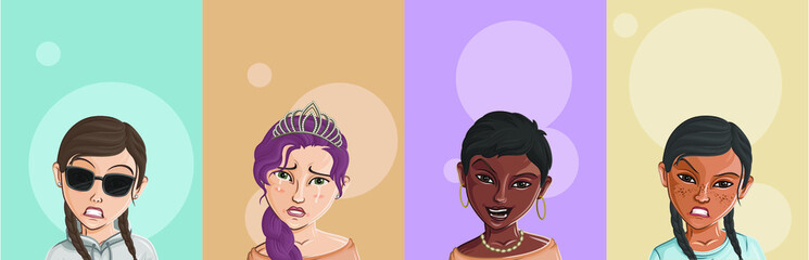 Cartoon Female portrait. Woman avatar. Vector character. Girl portrait