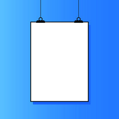 Paper poster with black frame on grey wall. Blank A4 format on the gray background. Vector illustration 