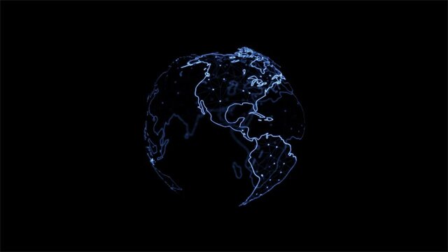 Digital globe animation. Spinning world over black background. 3d rendering. Seamless loop.