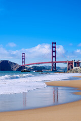 Stunning view of the Golden Gate Bridge from Baker Beach, San Francisco, California, USA