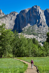 Woman hiking in Yosemite National Park, California, USA.