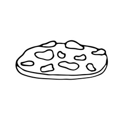 Cookies with chocolate chips. Doodle style. The style of a hand-drawn sketch. Vector illustration isolated on a white background