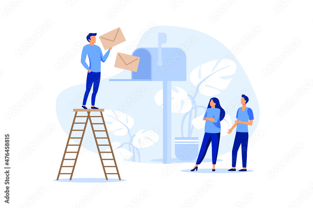 Poster mailbox with letters, receiving letters, sorting, web mail or mobile service layout for website head