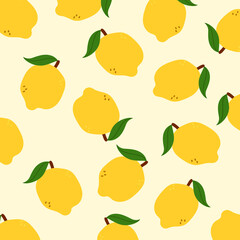 Lemons. Fresh tasty Fruits. Hand drawn colored Vector illustrations. Background, wallpaper. For textile Prints or Wrapping paper