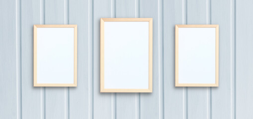 concept of displaying products, mockup of three empty frames.
