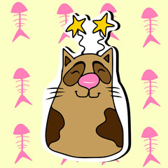 Vector children's design for backgrounds and fabrics, postcards.Funny funny cat