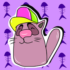 Vector children's design for backgrounds and fabrics, postcards.Funny funny cat