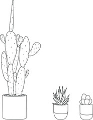 Hand drawn sketch of cactus plants. Isolated vector cacti plant.