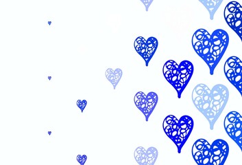 Light BLUE vector background with Shining hearts.