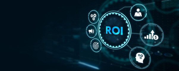 ROI Return on investment financial growth concept. Business, Technology, Internet and network concept.3d illustration