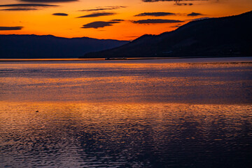 Sunset on Danube gorge at Djerdap in Serbia