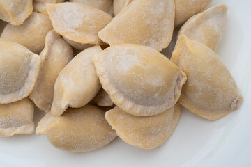 Raw dumplings as background, top view. Home cooking