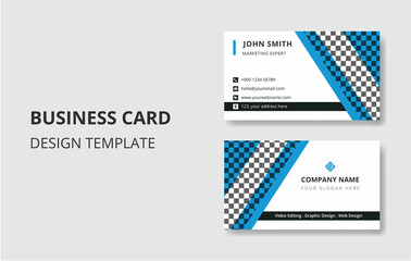 Creative and Clean Double Sided Business Card Design Template. Modern Business Card Design with Red, Blue and Orange Color