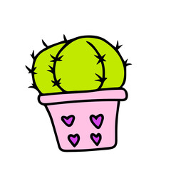 Vector children's design ,for a postcard banner sticker.Cactus in a pot