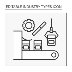 Factory line icon. Manufacturing, marketing, and selling of productions. Business concept. Isolated vector illustration. Editable stroke
