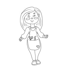 Vector children's design ,for a postcard banner sticker.Doll girl