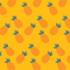 bright summer tropic yellow orange pineapple pattern wallpaper background