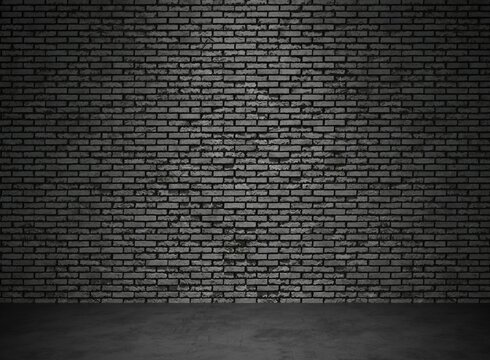 Fototapeta 3d rendering gray brick wall and black concrete floor