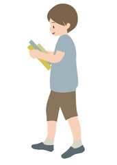 イラスト素材：本を抱えて運んでいる男の子