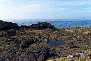 Sunny day at Dunure Beach on the west coast of Scotland