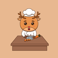 Cute deer chef cutting carrot