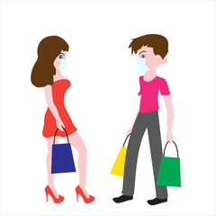 A young girl and a guy did their shopping.