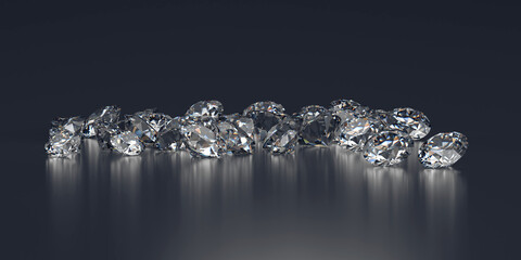 Diamond Group placed on Black Background 3D rendering