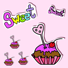 Vector children's design ,for a postcard banner sticker.Sweetness