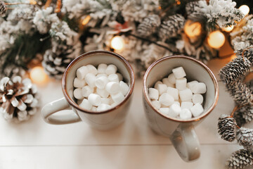 Mug with cocoa and marshmallows