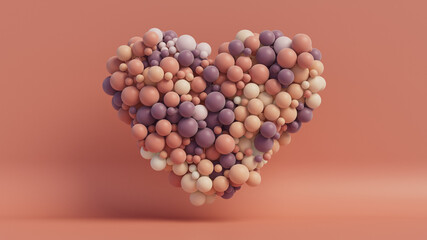 Multicolored Balloon Love Heart. Peach, Purple and White Balloons arranged in a heart shape. 3D Render 