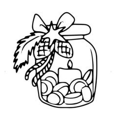 
Vector children's design for backgrounds and fabrics, postcards.New Year's set of jar ,candle,cone