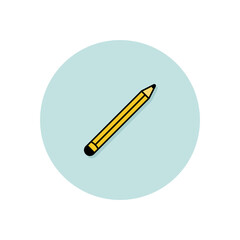 flat yellow pencil icon in blue circle. Vector illustration icon for notes. logo for record, education, school and learning concept