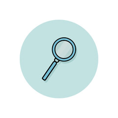 Magnifier flat illustration icon in blue circle. Magnifying glass icon isolated on white background. Science, research, search concept. Minimalistic symbol