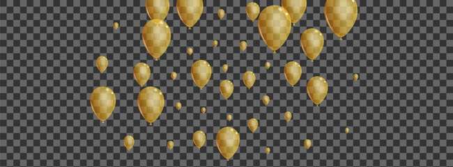 Gold Baloon Background Transparent Vector. Surprise Creative Card. Golden Abstract Balloon. Air Label Template.