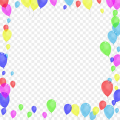 Red Confetti Background Transparent Vector. Air Flying Card. Green Jubilee. Blue Balloon. Helium Rainbow Template.