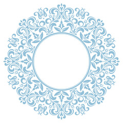 Decorative frame Elegant vector element for design in Eastern style, place for text. Floral blue and white border. Lace illustration for invitations and greeting cards