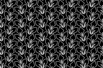 Flower geometric pattern. Seamless vector background. White and black ornament. Ornament for fabric, wallpaper, packaging. Decorative print