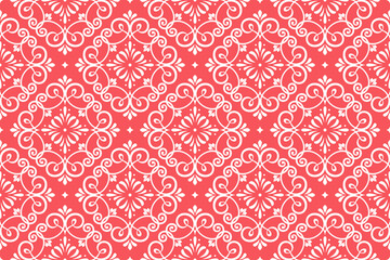 Floral pattern. Vintage wallpaper in the Baroque style. Seamless vector background. White and pink ornament for fabric, wallpaper, packaging. Ornate Damask flower ornament