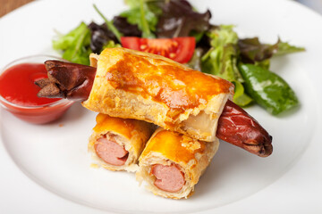 closeup of franfurters in pastry