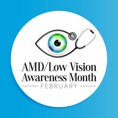AMD Low vision awareness month is observed every year in February, Vector illustration