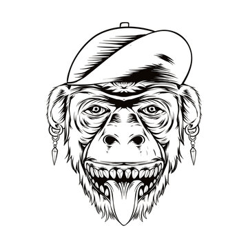 hip hop monkey head illustration sketch