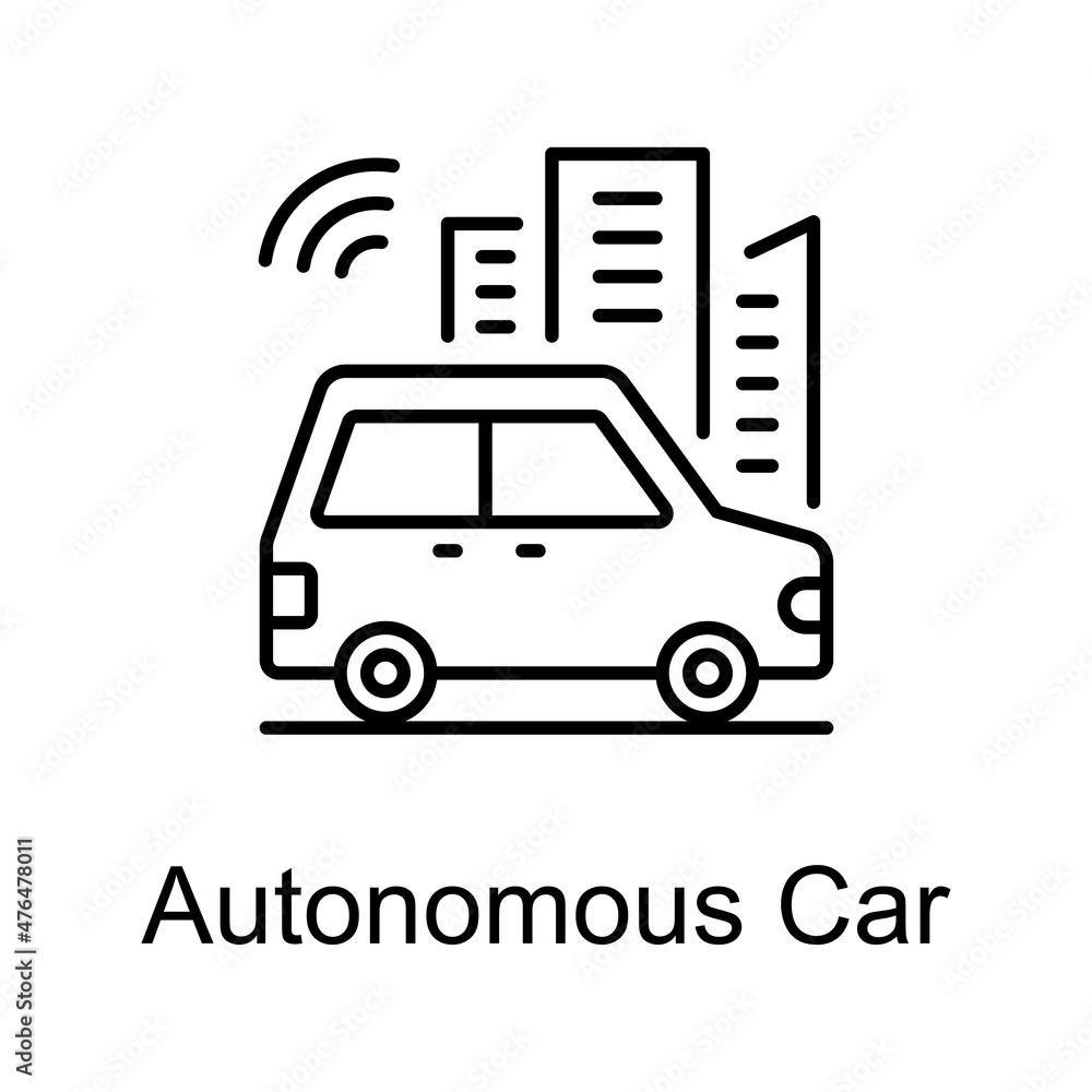 Poster autonomous car vector outline icon for web isolated on white background eps 10 file