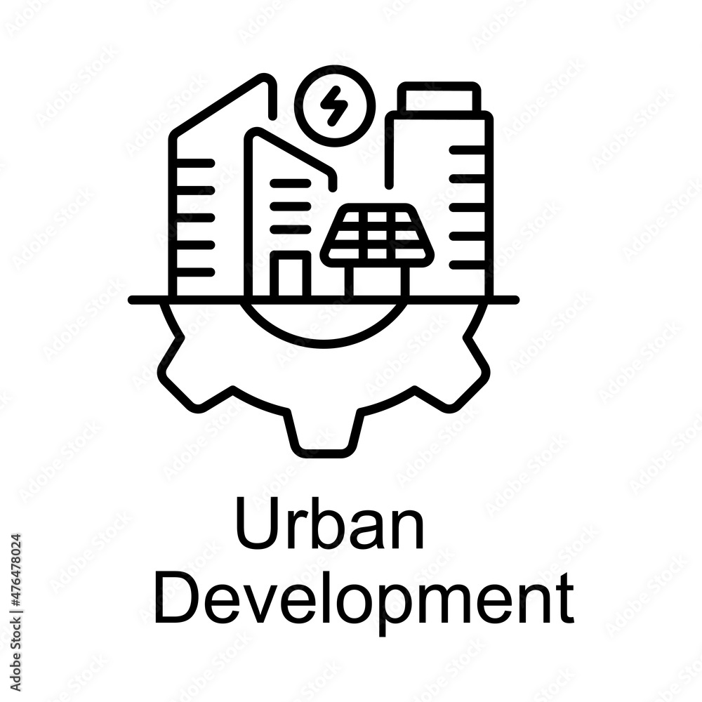 Poster urban development vector outline icon for web isolated on white background eps 10 file