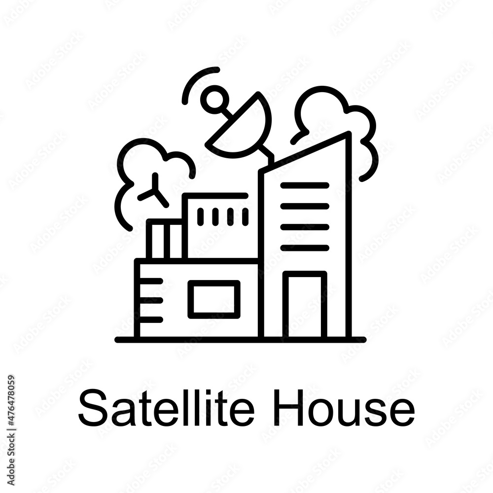 Poster satellite house vector outline icon for web isolated on white background eps 10 file