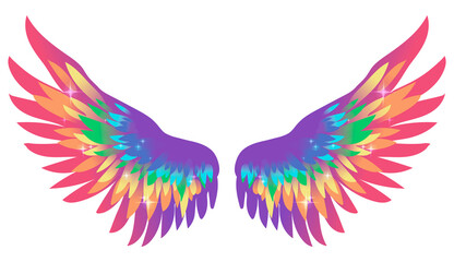 Beautiful bright multicolor rainbow wings, vector illustration