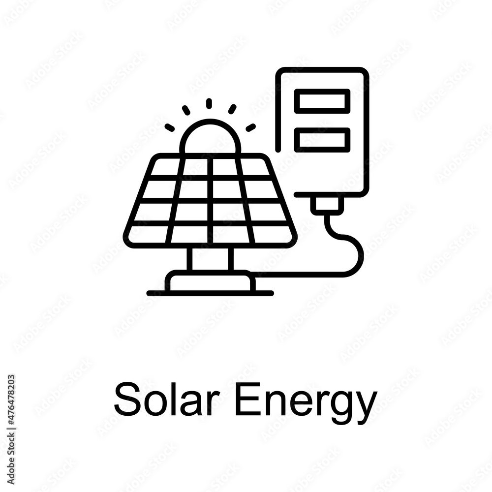 Poster solar energy vector outline icon for web isolated on white background eps 10 file