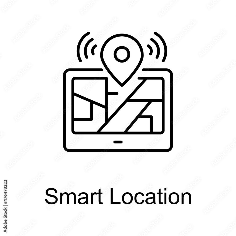 Poster smart location vector outline icon for web isolated on white background eps 10 file