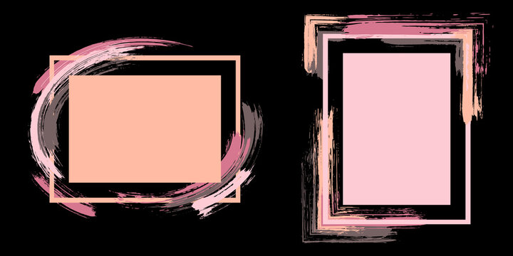 Frames with paint brush strokes vector set.